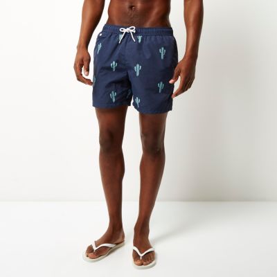 Navy cactus print swim shorts
